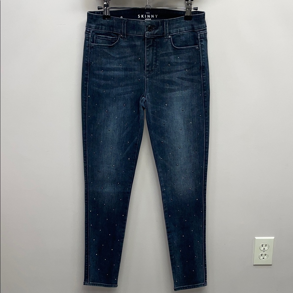 NWOT White House Black Market The Skinny Ankle Mid Rise Jeans Studded Crystals 0